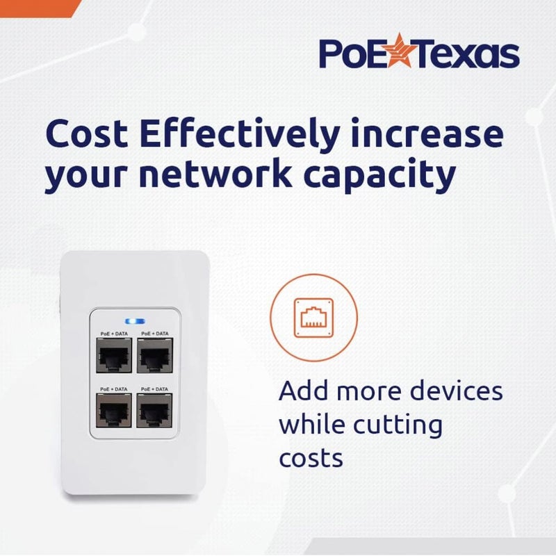 PoE Texas 4 Port in-Wall Gigabit PoE Extender Switch - Plug & Play Stable Power Over Ethernet Switch Plate with IEEE 802.3bt Uplink & Full Passthrough VLAN - Extends WiFi Access Point, Network, VoIP - Image 2
